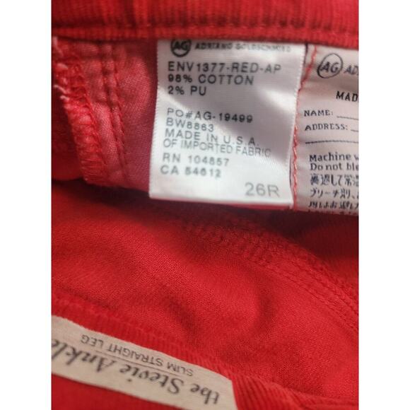 Adriano Goldschmid Jeans Sz 26 The Stevie Slim Straight Red Corduroy AG - Picture 8 of 11